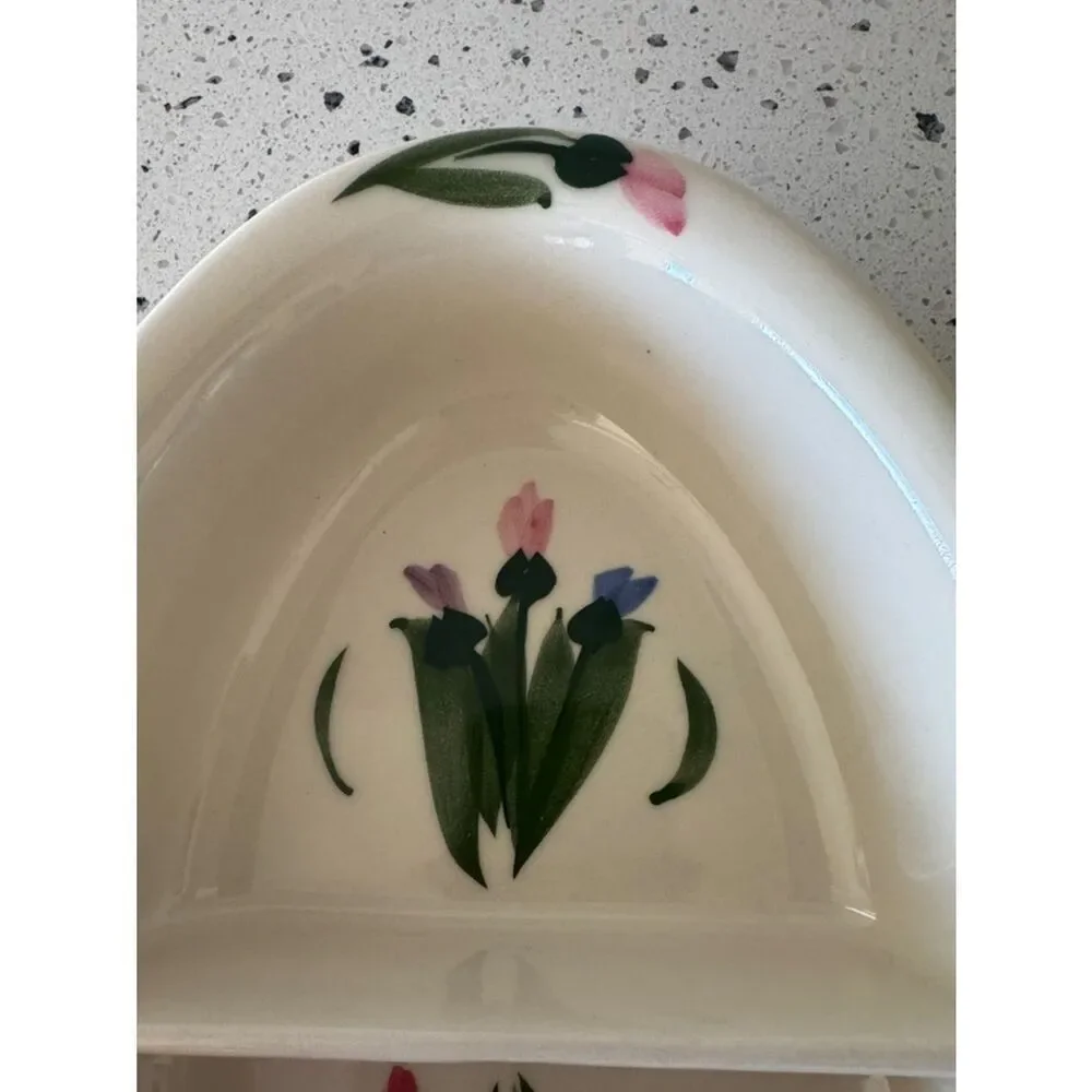 CLAY DESIGN VINTAGE 90s  Pottery Divided Serving Dish Hand Painted Irises USA